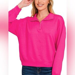 Zenana Scuba Half Zip Pullover Sweatshirt